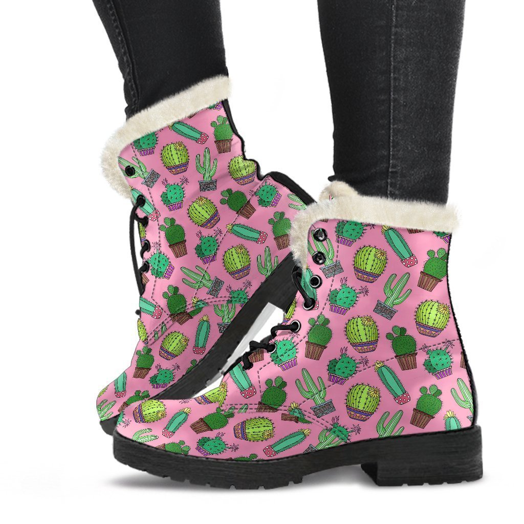 Cactus Pink Pattern Print Comfy Winter Boots-grizzshop