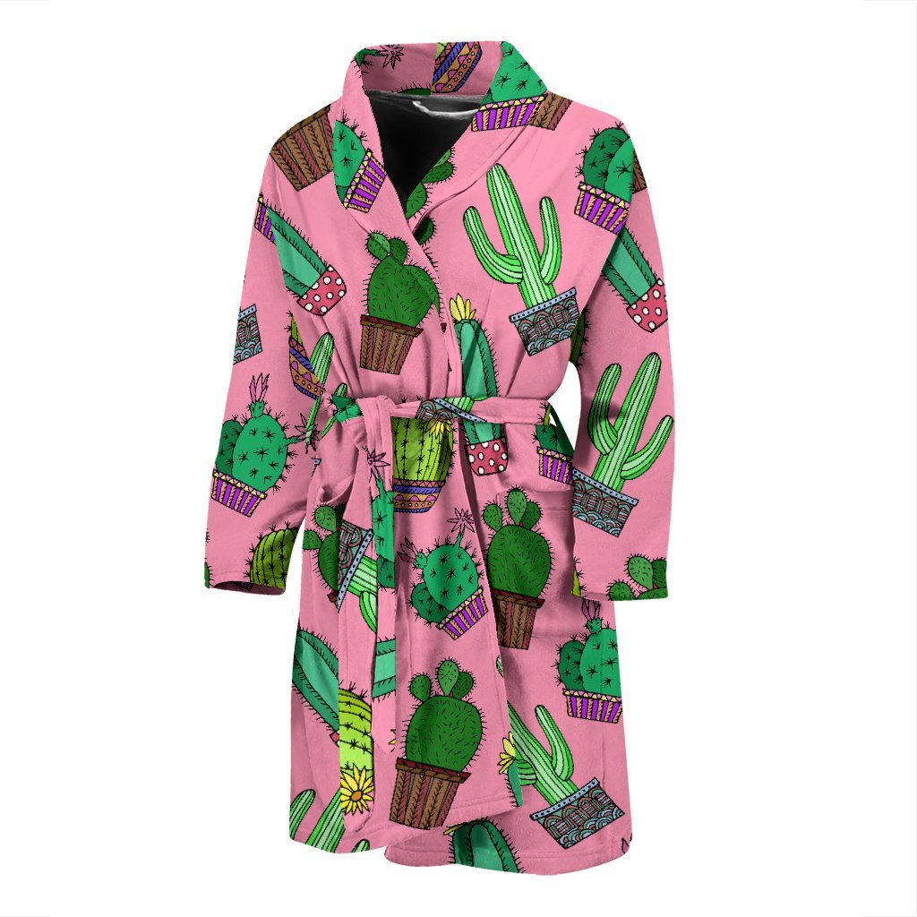 Cactus Pink Pattern Print Men Long Robe-grizzshop