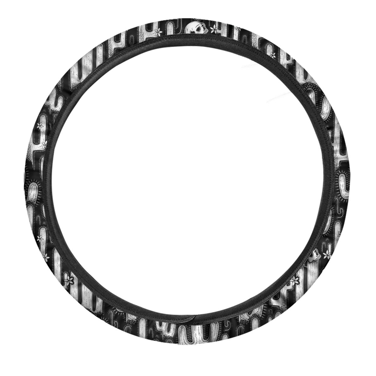 Cactus White And Black Print Pattern Car Steering Wheel Cover-grizzshop