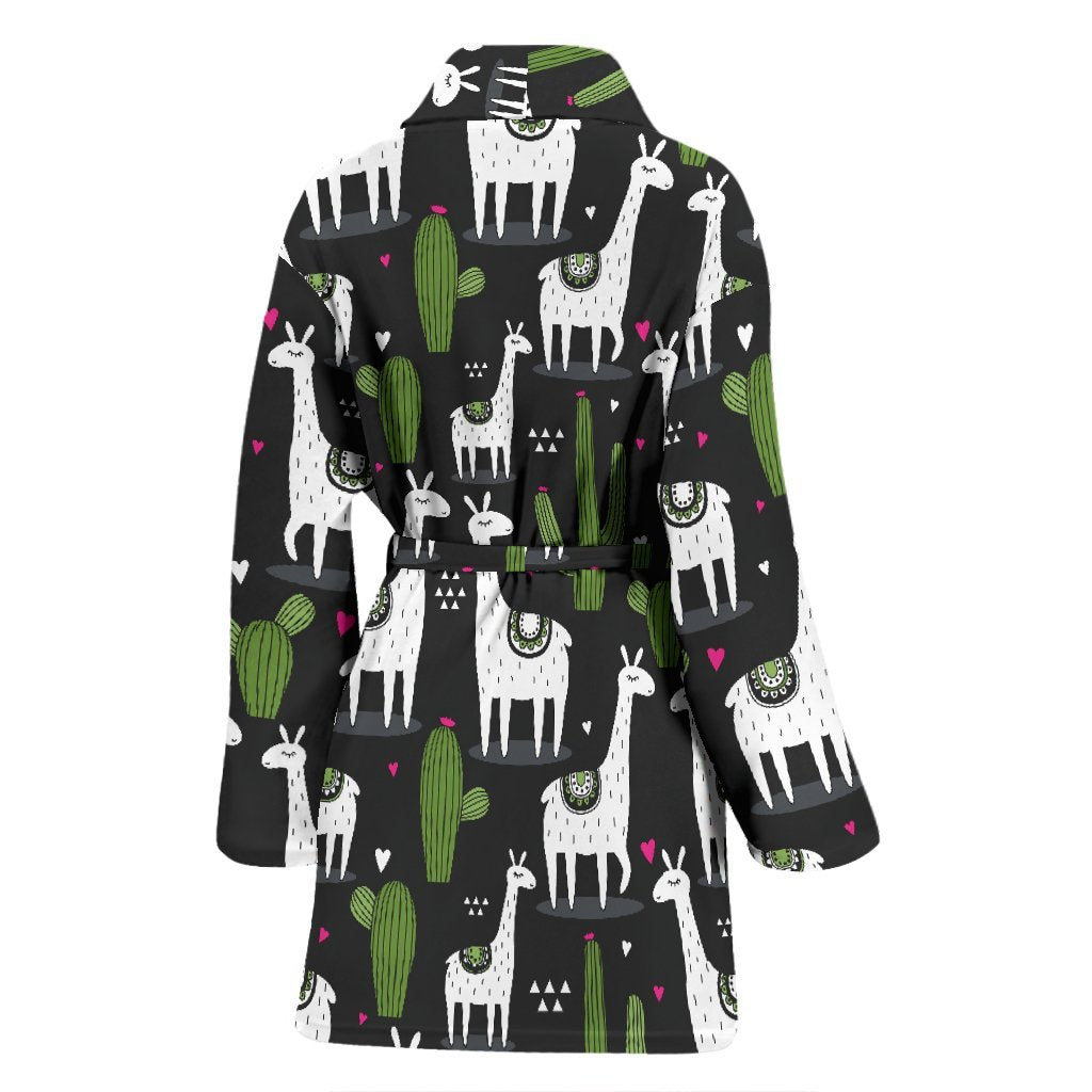 Cactus Llama Pattern Print Women Long Robe-grizzshop