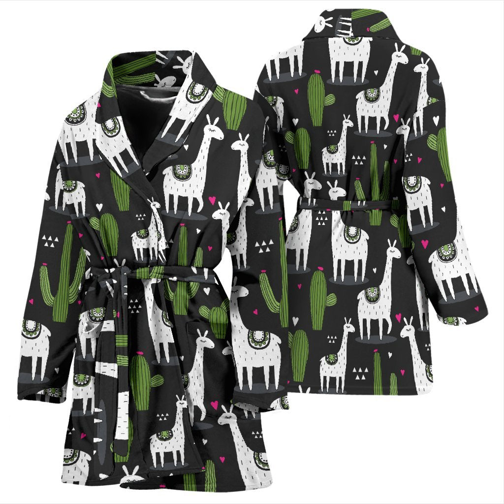 Cactus Llama Pattern Print Women Long Robe-grizzshop