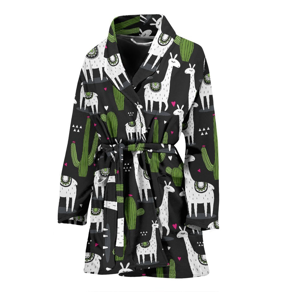 Cactus Llama Pattern Print Women Long Robe-grizzshop