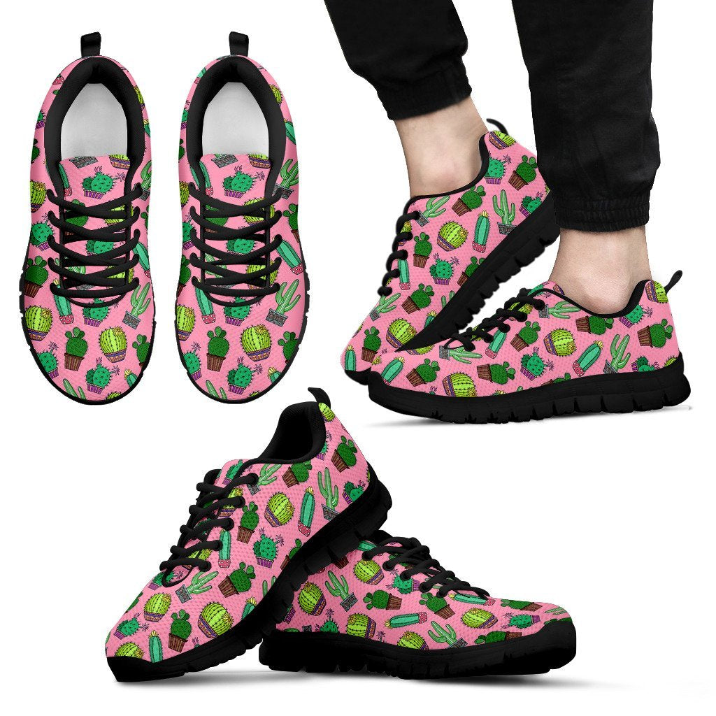 Cactus Pink Pattern Print Black Sneaker Shoes For Men Women-grizzshop