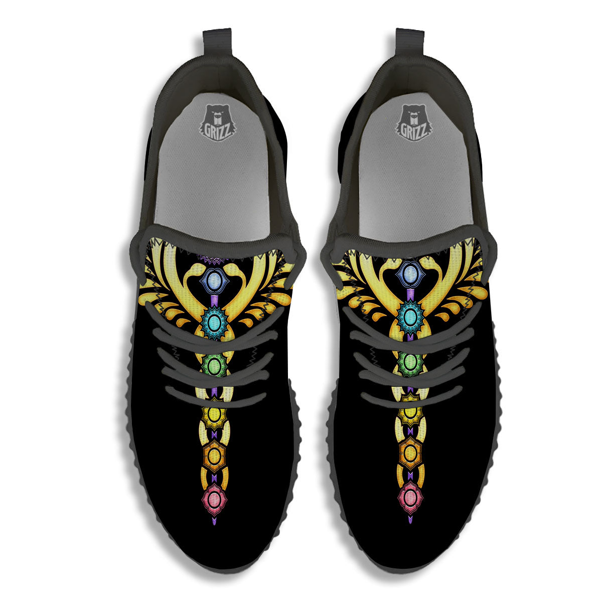 Caduceus 7 Chakras Print Black Walking Shoes-grizzshop