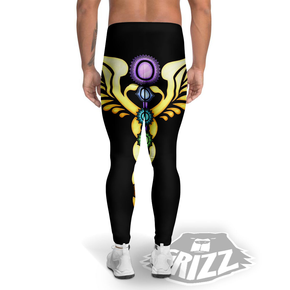 Caduceus 7 Chakras Print Men's Leggings-grizzshop