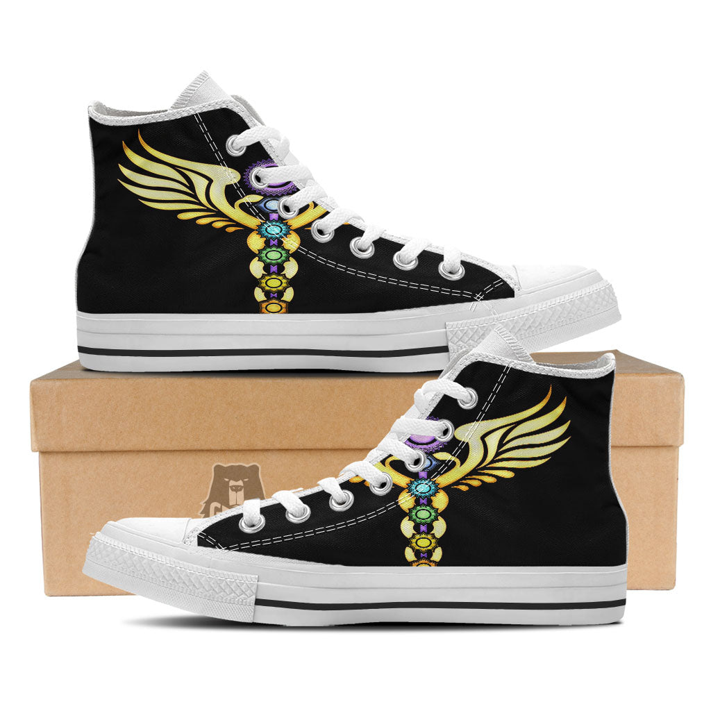Caduceus 7 Chakras Print White High Top Shoes-grizzshop