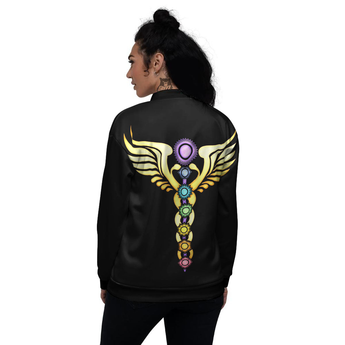 Caduceus 7 Chakras Print Women's Bomber Jacket-grizzshop