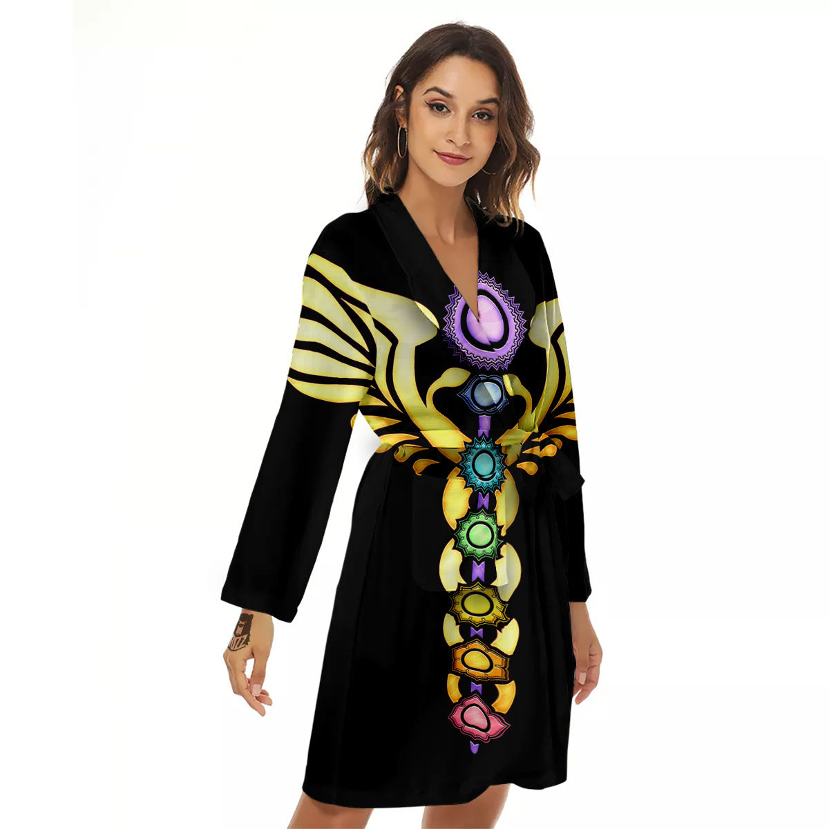 Caduceus 7 Chakras Print Women's Robe-grizzshop