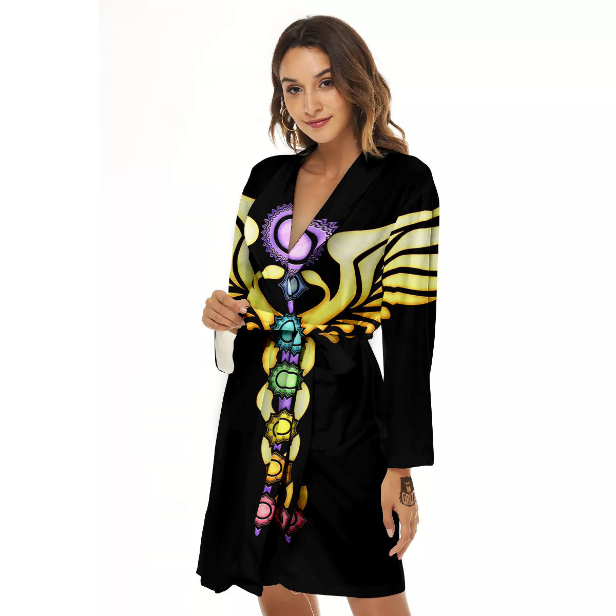 Caduceus 7 Chakras Print Women's Robe-grizzshop
