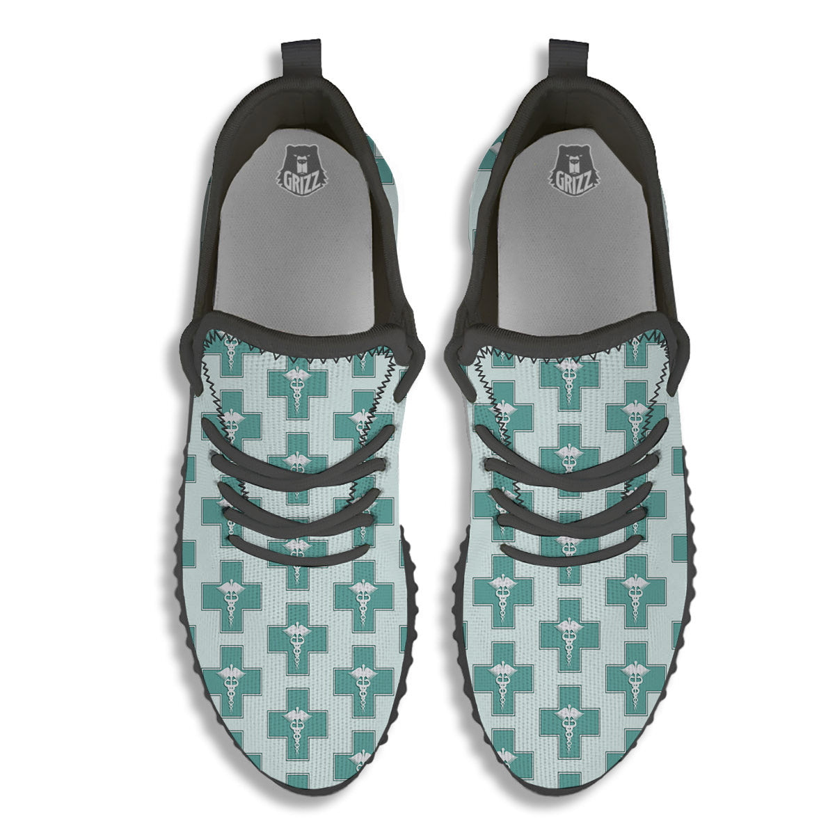 Caduceus Print Pattern Black Walking Shoes-grizzshop
