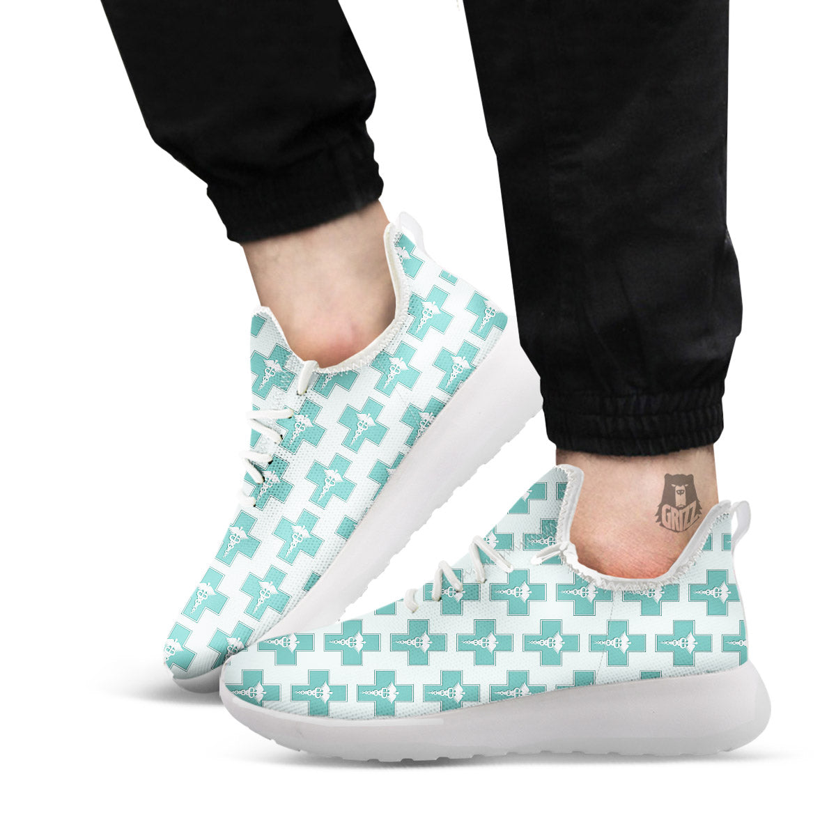 Caduceus Print Pattern White Athletic Shoes-grizzshop