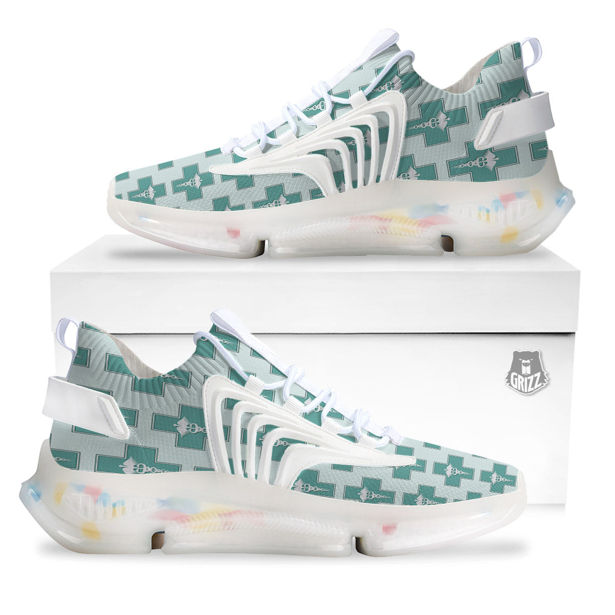 Caduceus Print Pattern White Gym Shoes-grizzshop