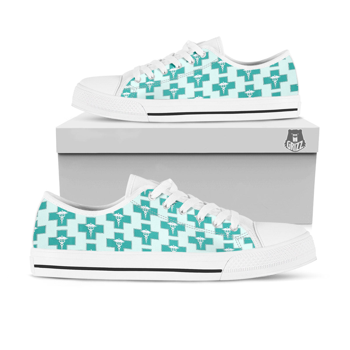 Caduceus Print Pattern White Low Top Shoes-grizzshop