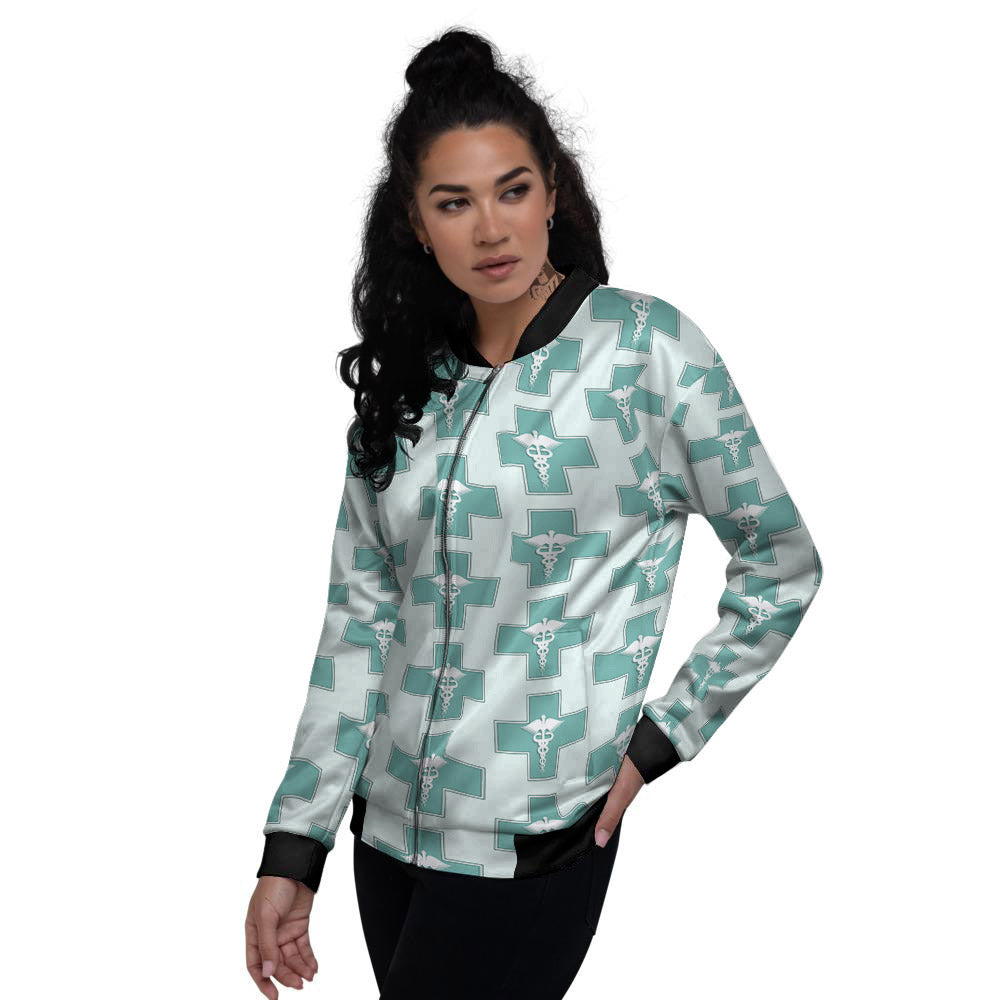 Caduceus Print Pattern Women's Bomber Jacket-grizzshop