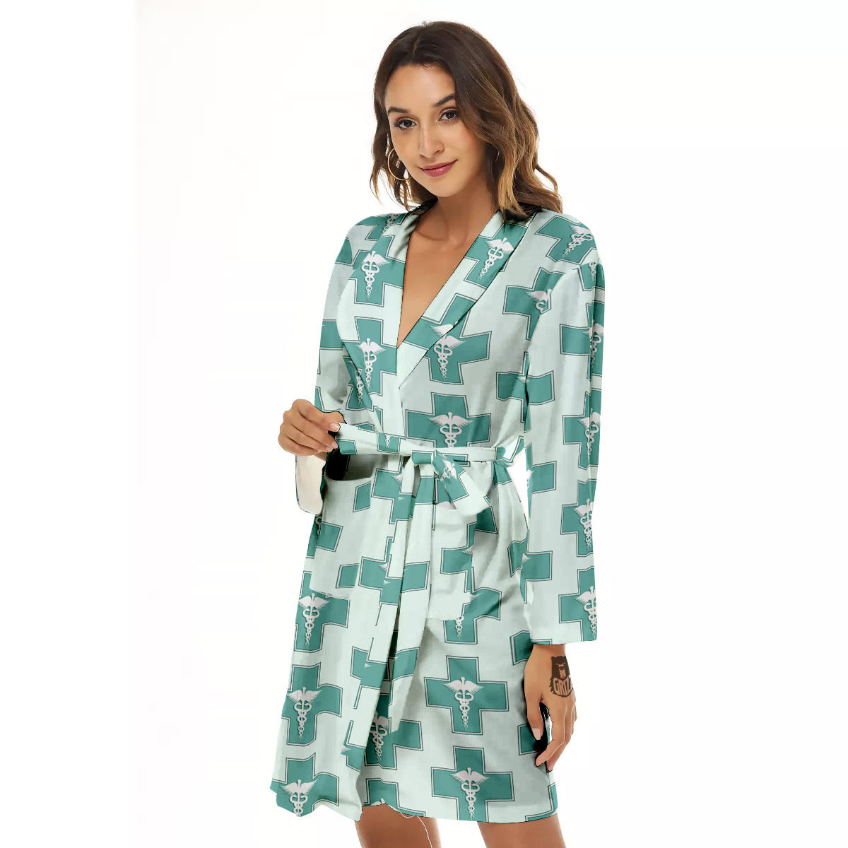 Caduceus Print Pattern Women's Robe-grizzshop