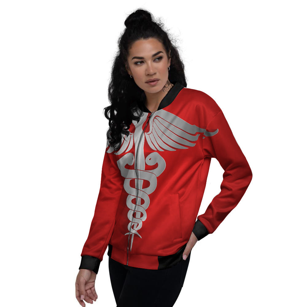 Caduceus Symbol Of Medicine Print Women's Bomber Jacket-grizzshop