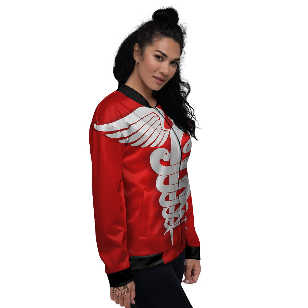 Caduceus Symbol Of Medicine Print Women's Bomber Jacket-grizzshop