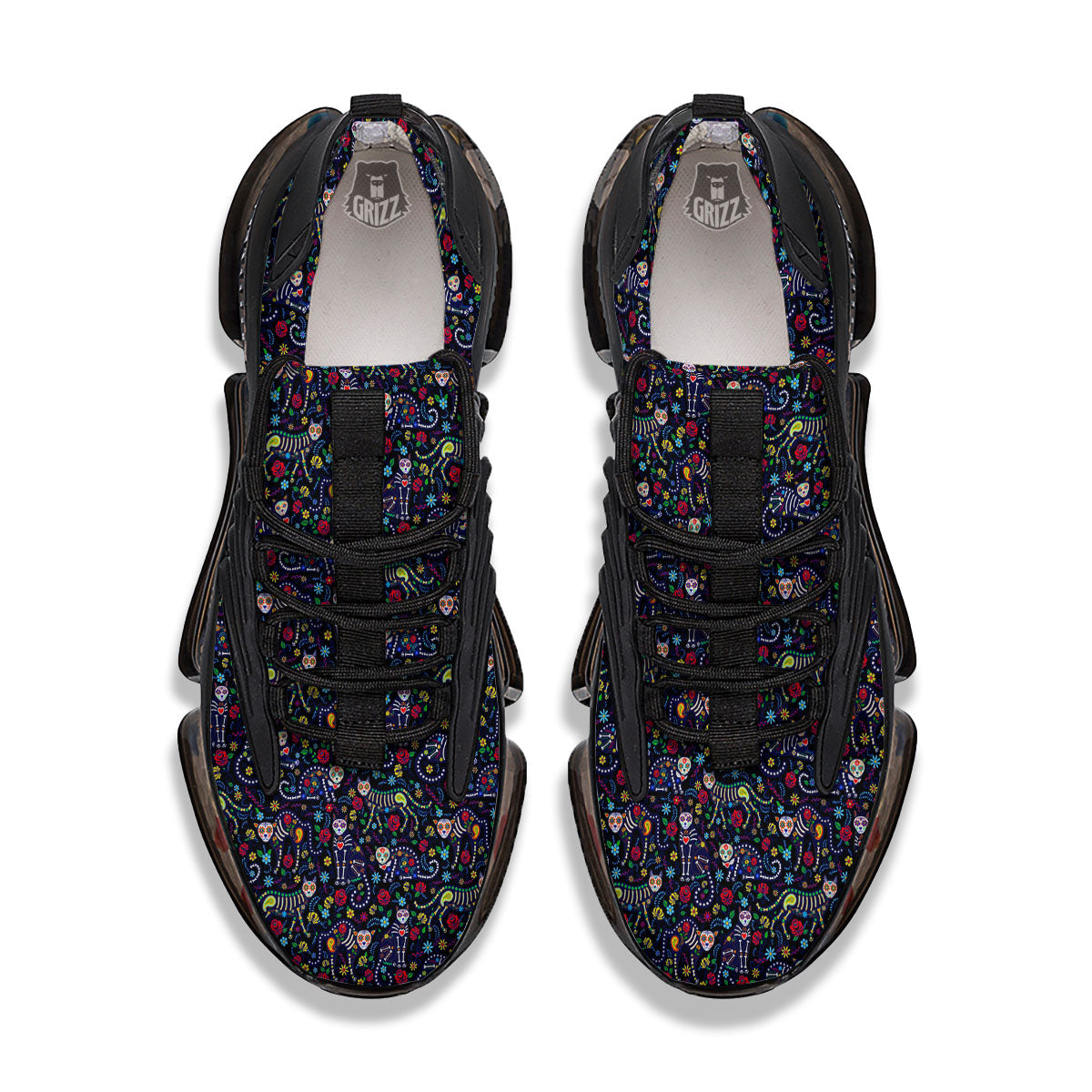 Calavera Cat Day Of The Dead Print Pattern Black Gym Shoes-grizzshop