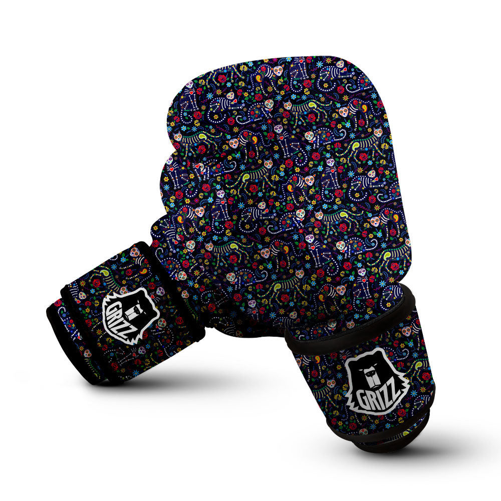 Calavera Cat Day Of The Dead Print Pattern Boxing Gloves-grizzshop