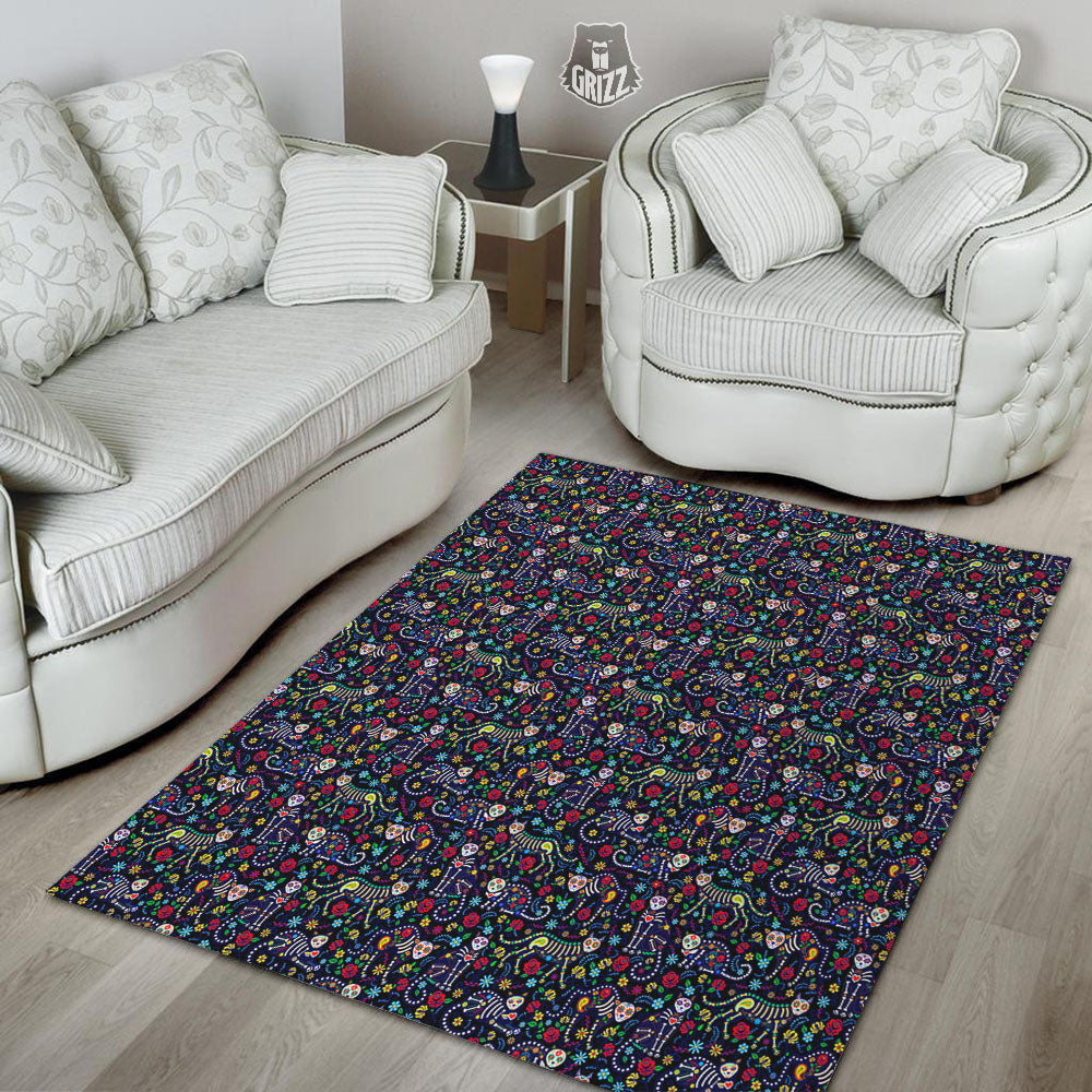 Calavera Cat Day Of The Dead Print Pattern Floor Mat-grizzshop