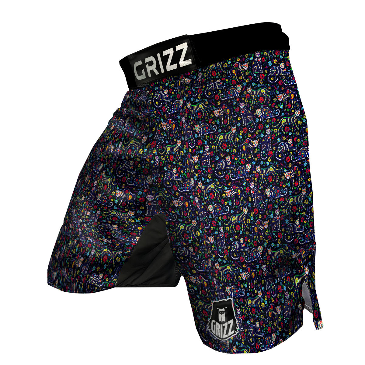 Calavera Cat Day Of The Dead Print Pattern MMA Shorts-grizzshop