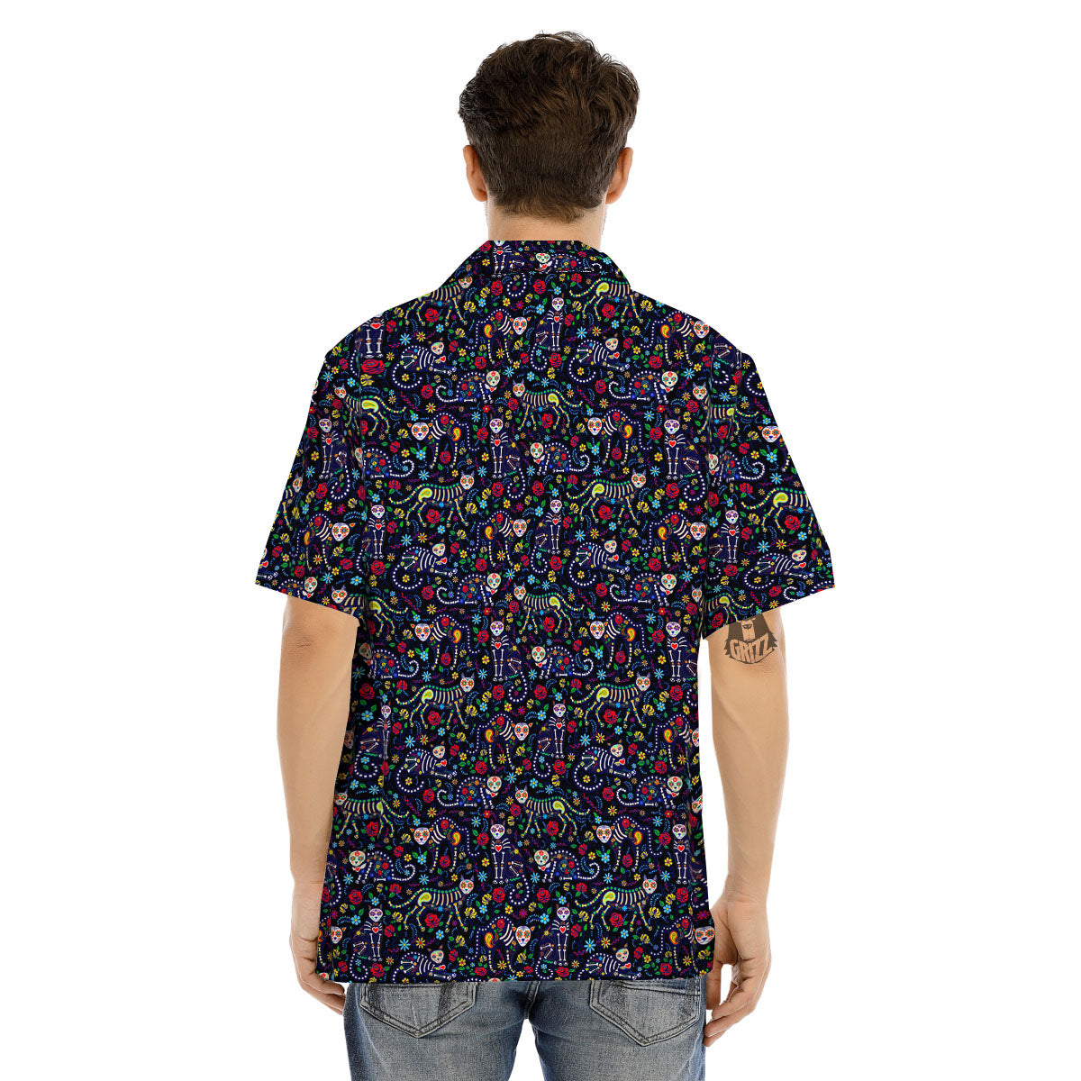 Calavera Cat Day Of The Dead Print Pattern Men's Hawaiian Shirt-grizzshop