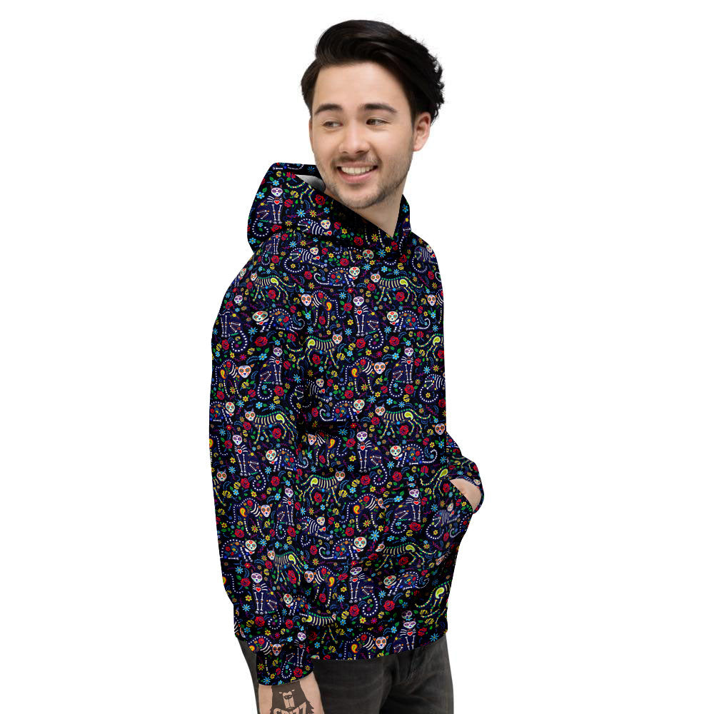 Calavera Cat Day Of The Dead Print Pattern Men's Hoodie-grizzshop
