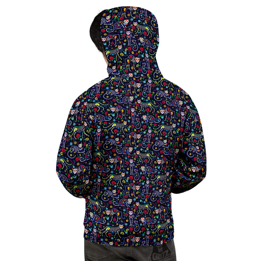 Calavera Cat Day Of The Dead Print Pattern Men's Hoodie-grizzshop