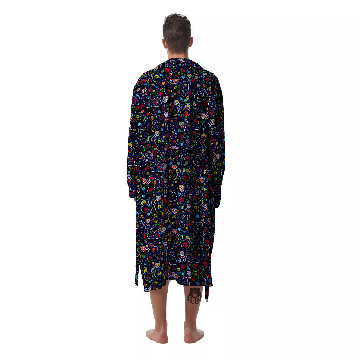 Calavera Cat Day Of The Dead Print Pattern Men's Robe-grizzshop