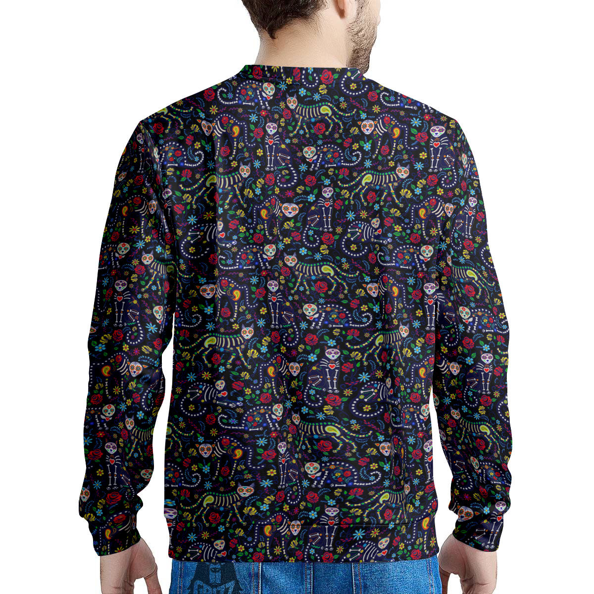 Calavera Cat Day Of The Dead Print Pattern Men's Sweatshirt-grizzshop