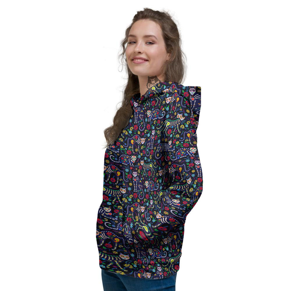 Calavera Cat Day Of The Dead Print Pattern Women's Hoodie-grizzshop