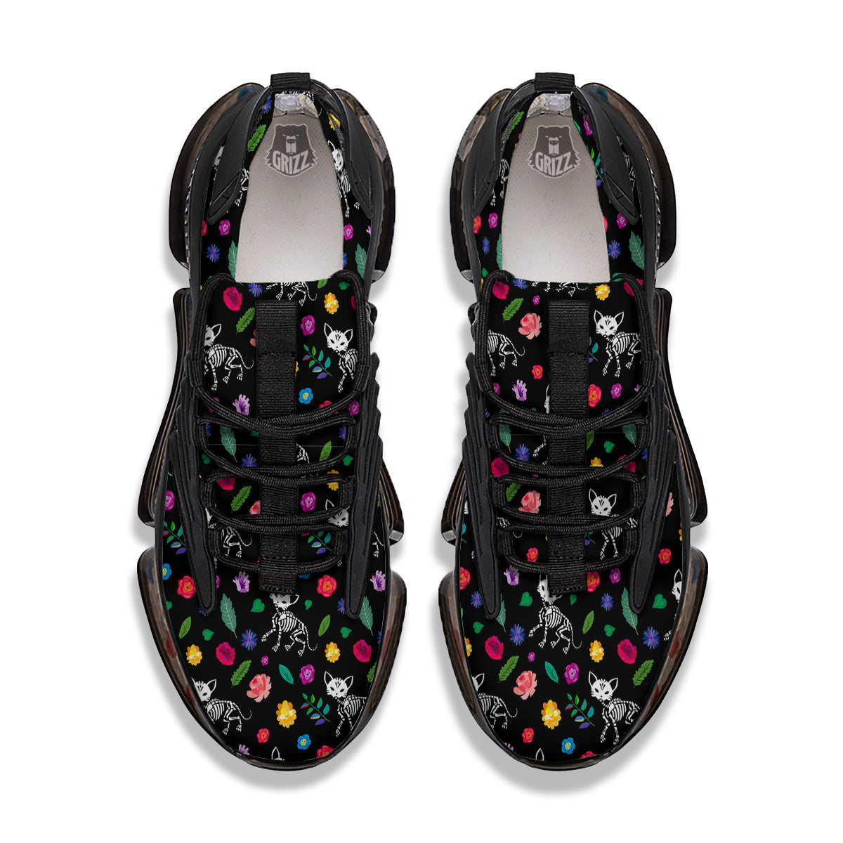 Calavera Cat Skeleton Print Pattern Black Gym Shoes-grizzshop