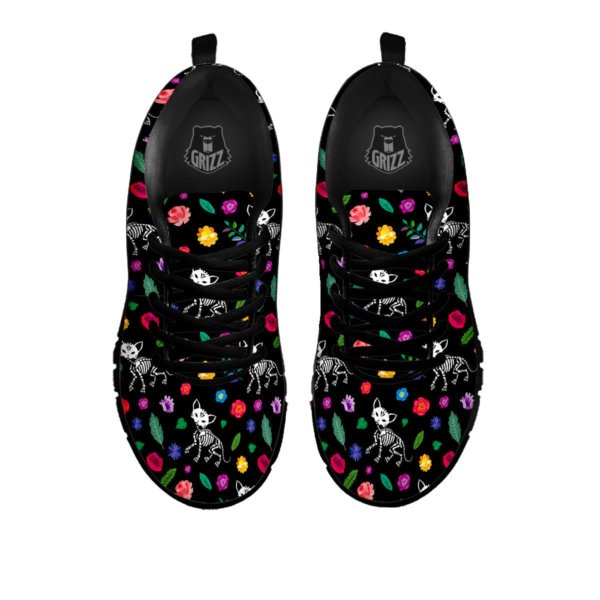 Calavera Cat Skeleton Print Pattern Black Sneaker-grizzshop