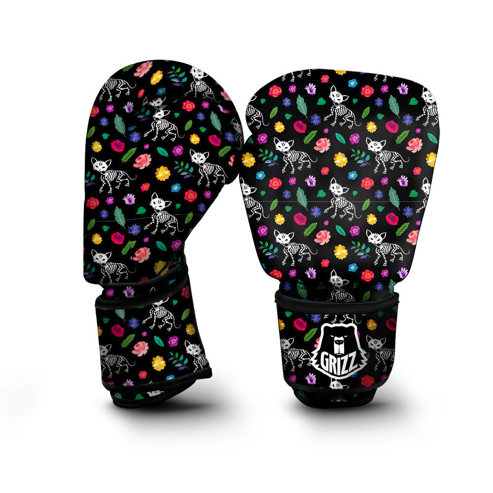 Calavera Cat Skeleton Print Pattern Boxing Gloves-grizzshop