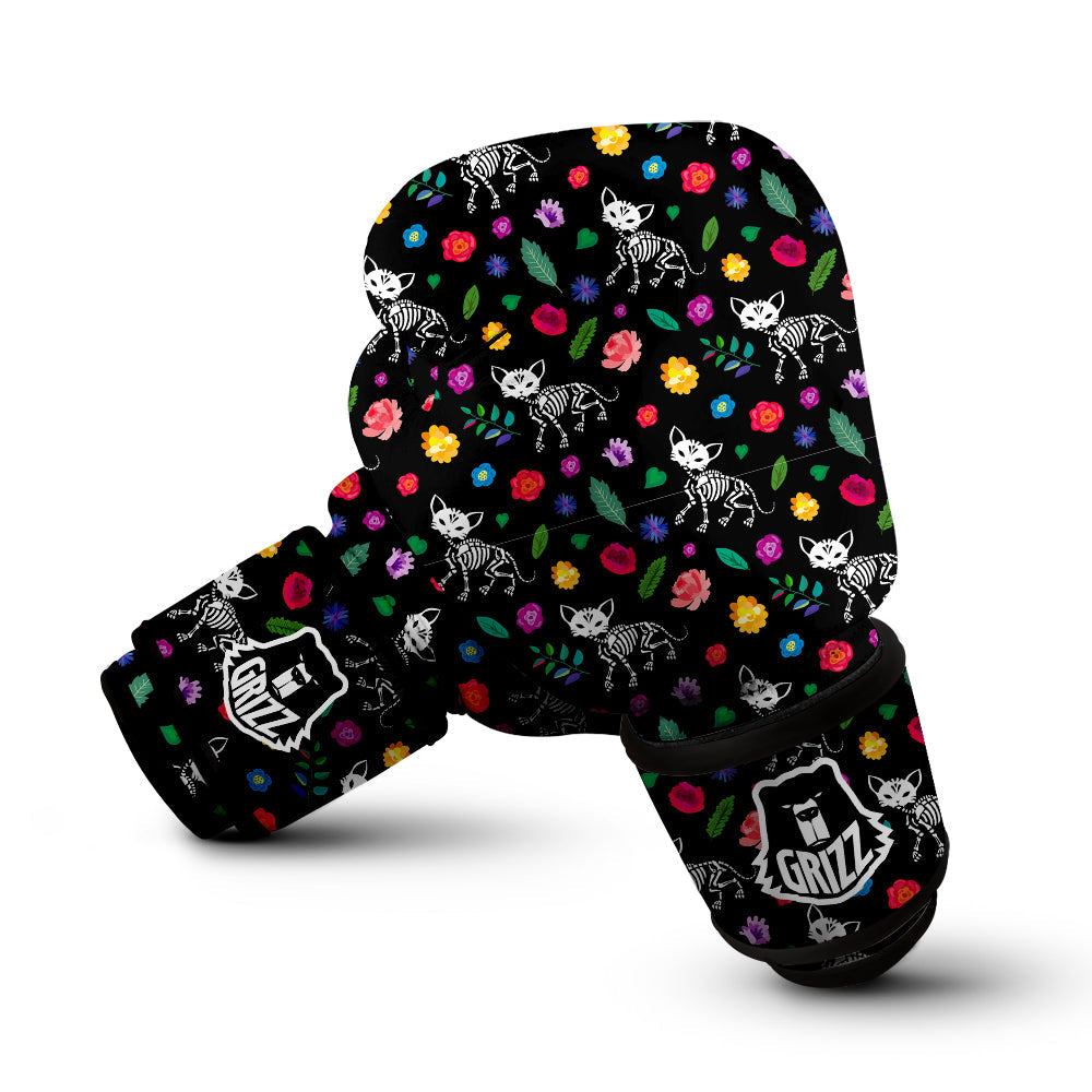 Calavera Cat Skeleton Print Pattern Boxing Gloves-grizzshop