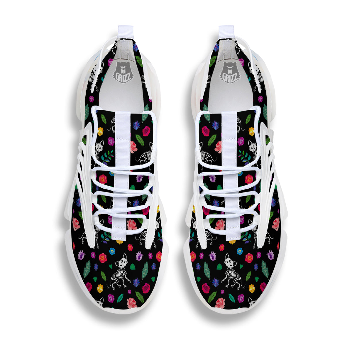 Calavera Cat Skeleton Print Pattern White Gym Shoes-grizzshop