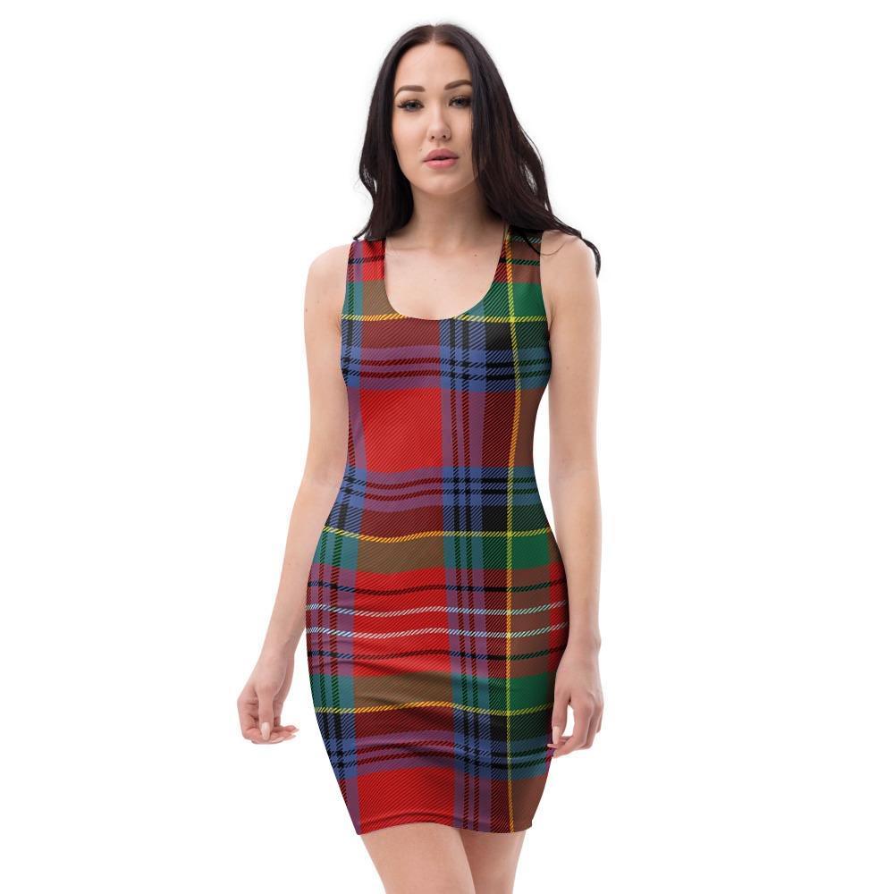 Caledonia Red Plaid Tartan Bodycon Dress-grizzshop