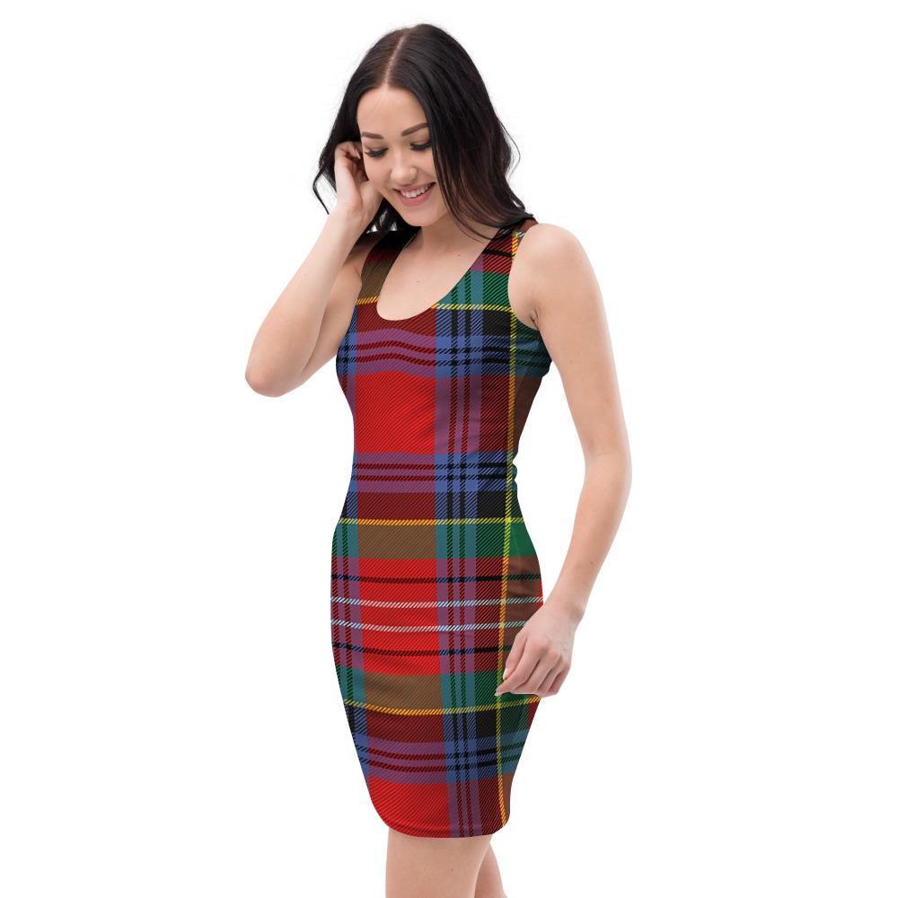 Caledonia Red Plaid Tartan Bodycon Dress-grizzshop