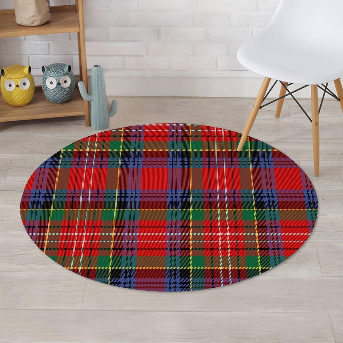 Caledonia Red Plaid Tartan Round Rug-grizzshop