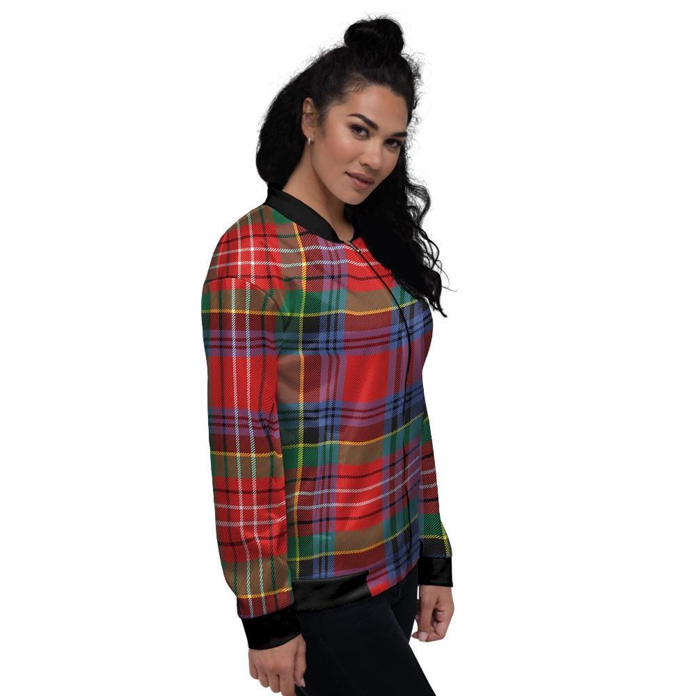 Caledonia Red Plaid Tartan Women's Bomber Jacket-grizzshop