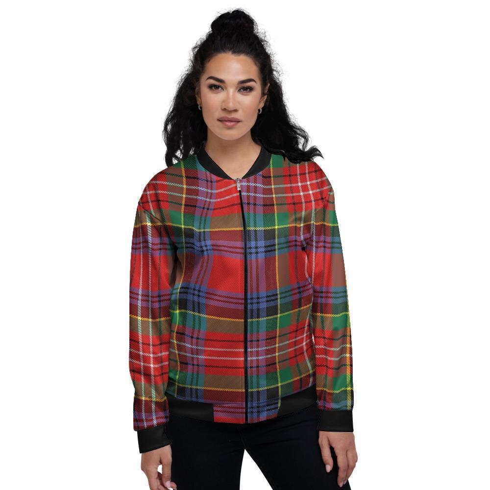 Caledonia Red Plaid Tartan Women's Bomber Jacket-grizzshop