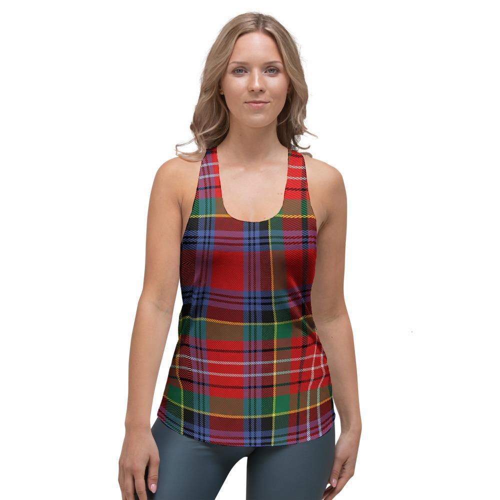 Caledonia Red Plaid Tartan Women's Racerback Tank Top-grizzshop