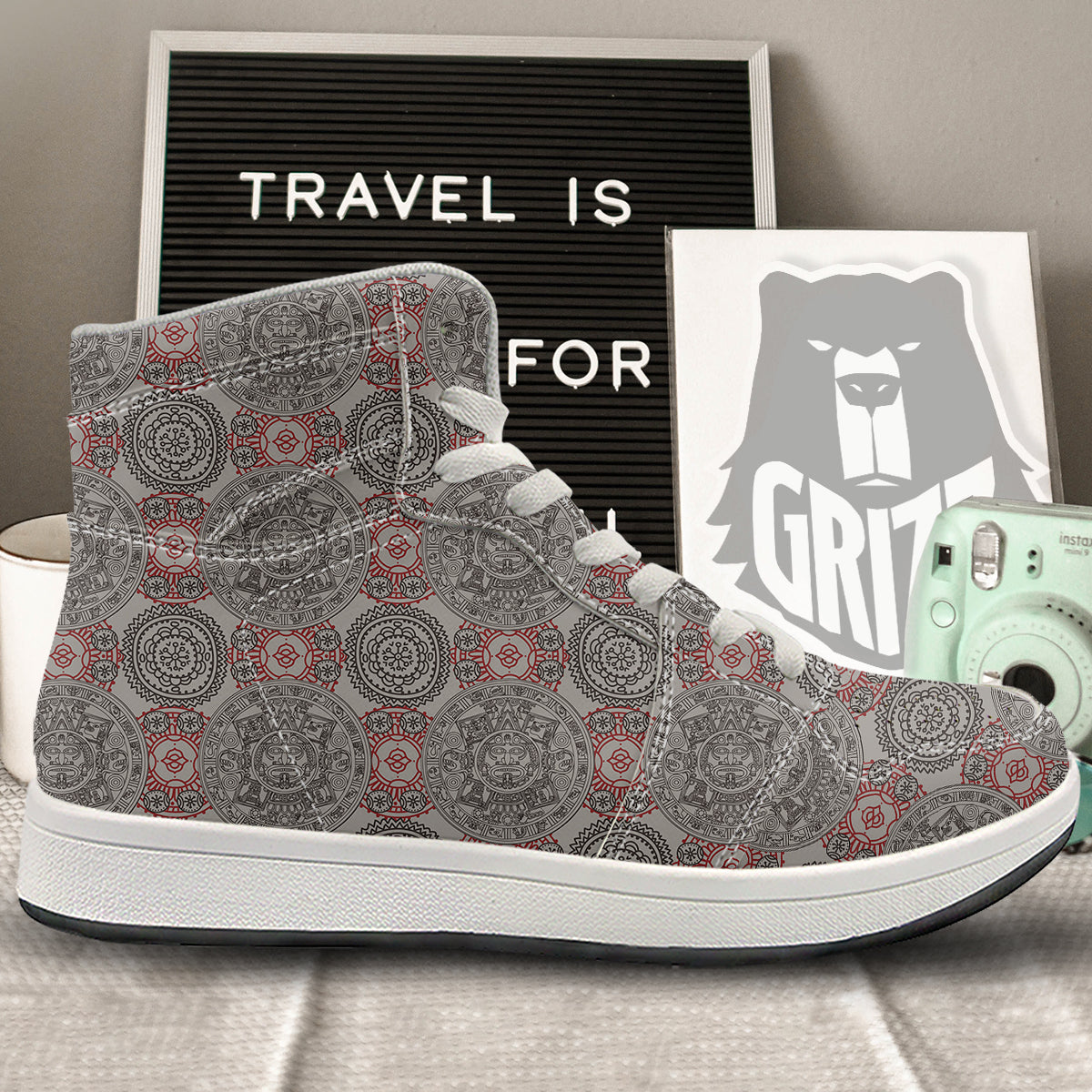 Calendar Aztec Doodle Print Pattern High Top Sneakers-grizzshop