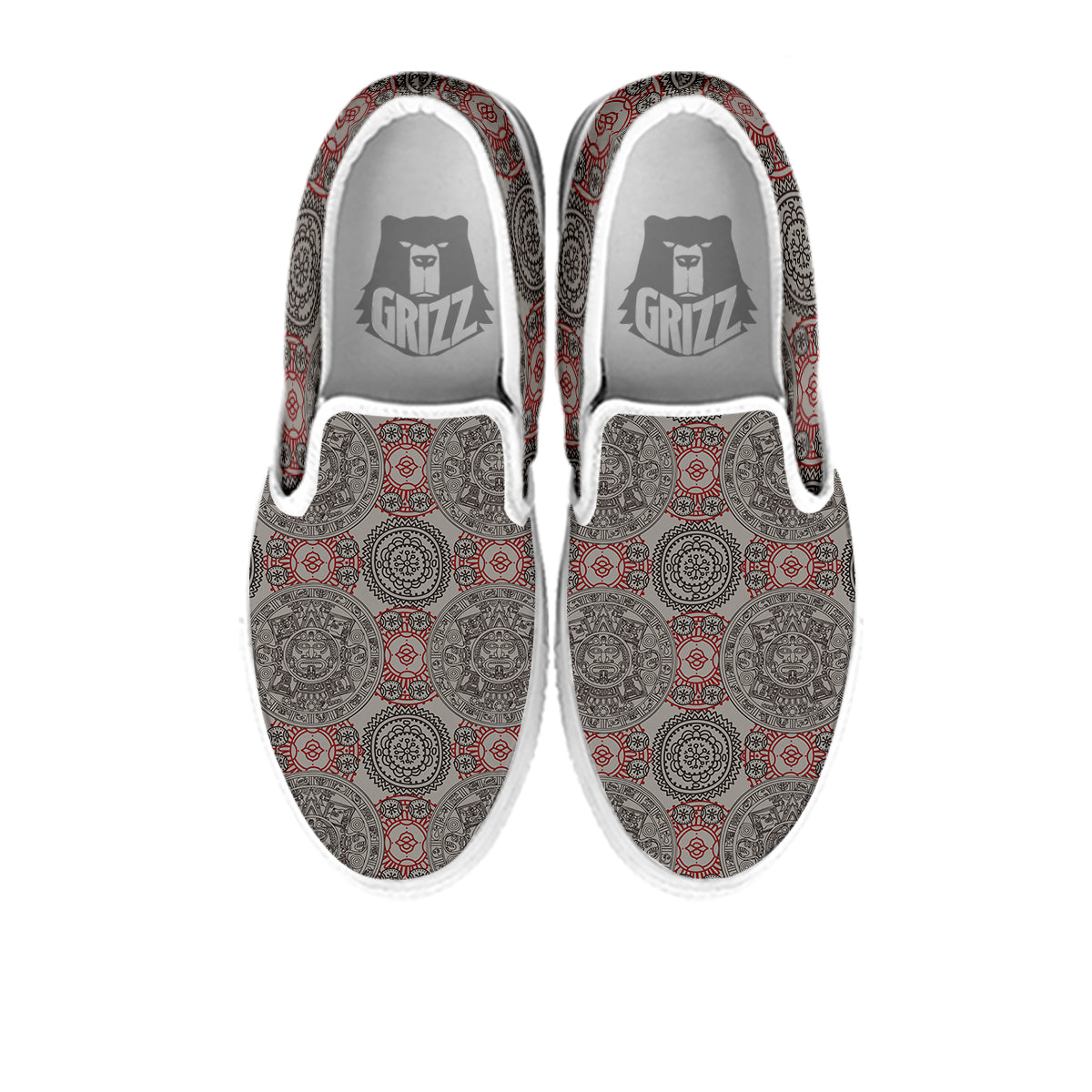 Calendar Aztec Doodle Print Pattern White Slip On Shoes-grizzshop