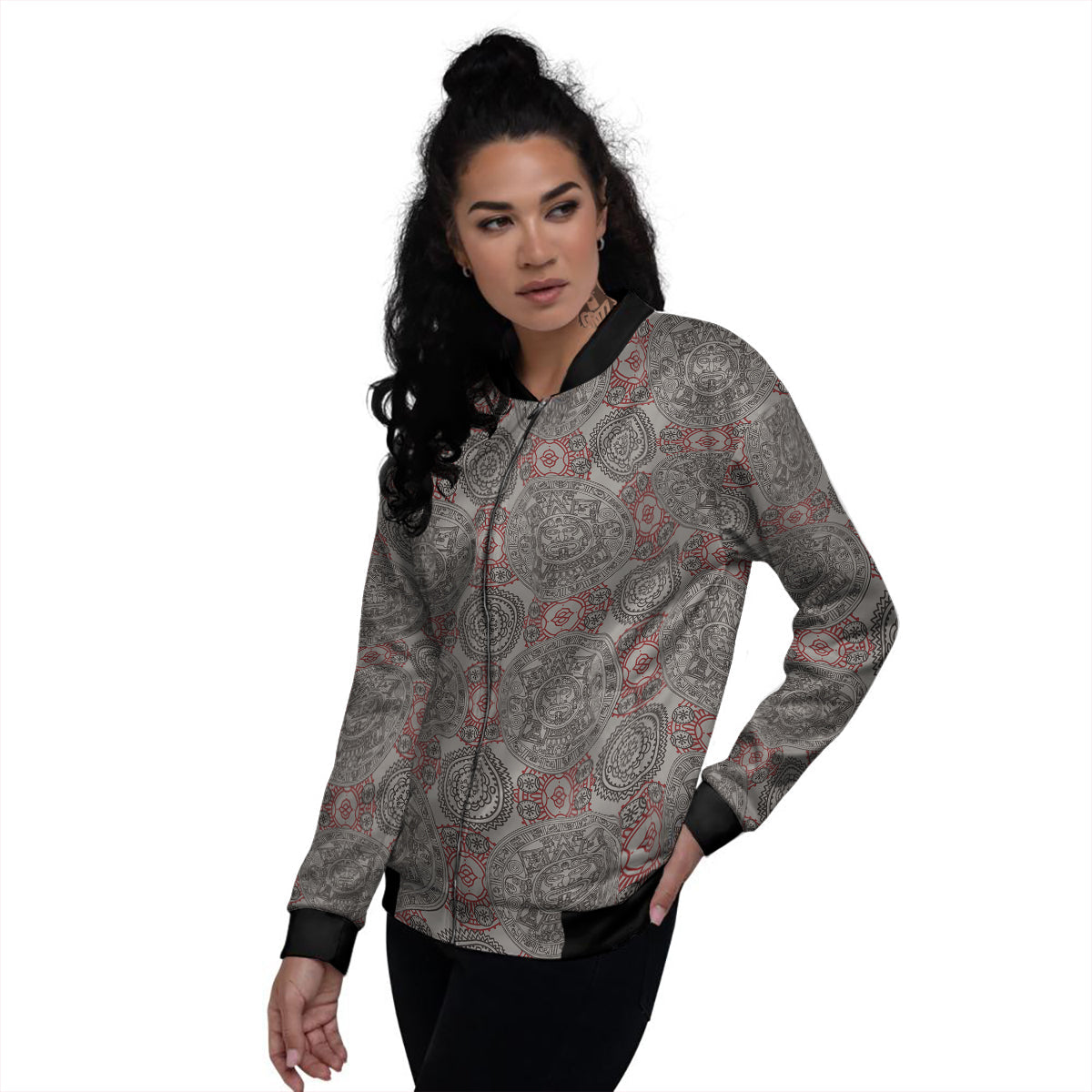 Calendar Aztec Doodle Print Pattern Women's Bomber Jacket-grizzshop