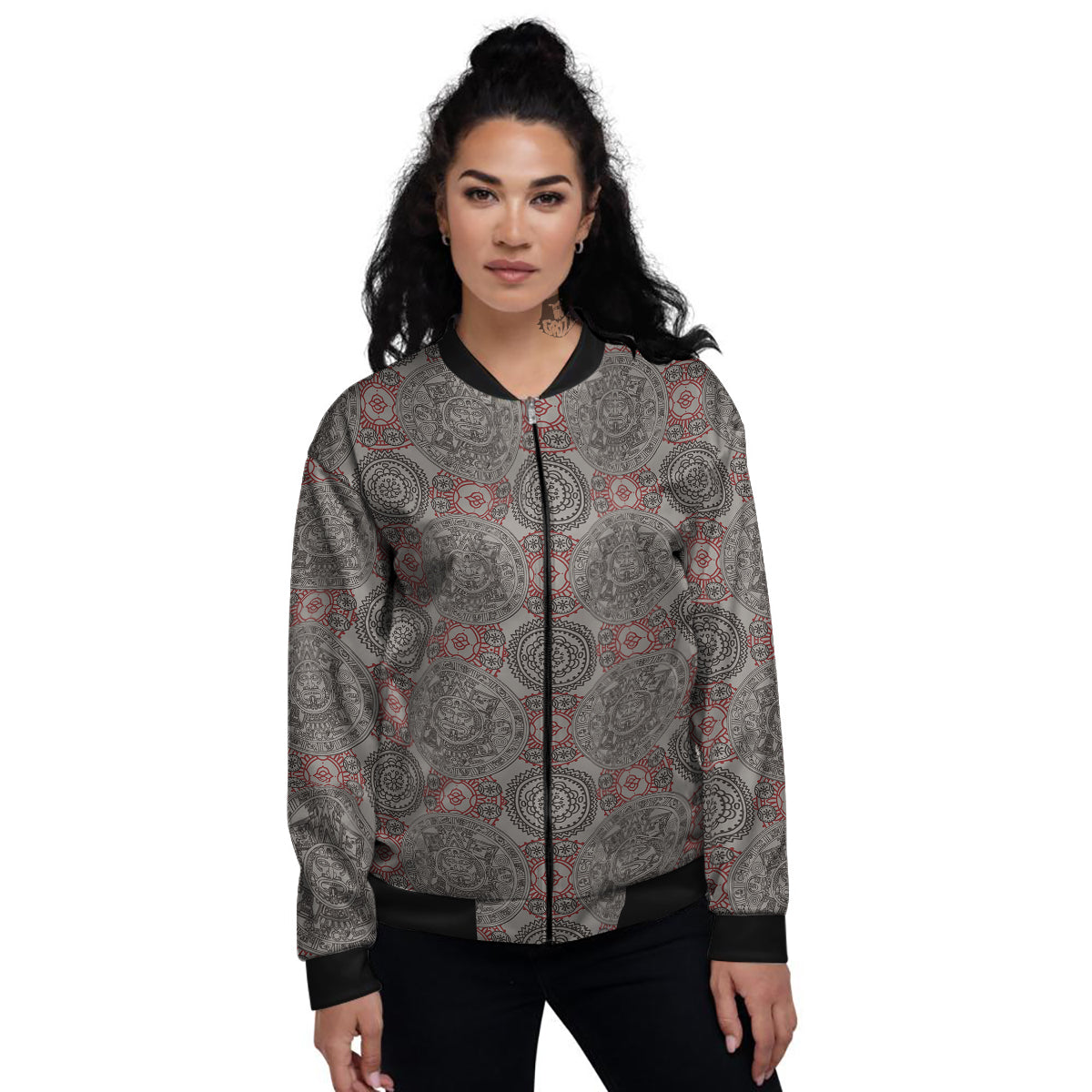 Calendar Aztec Doodle Print Pattern Women's Bomber Jacket-grizzshop