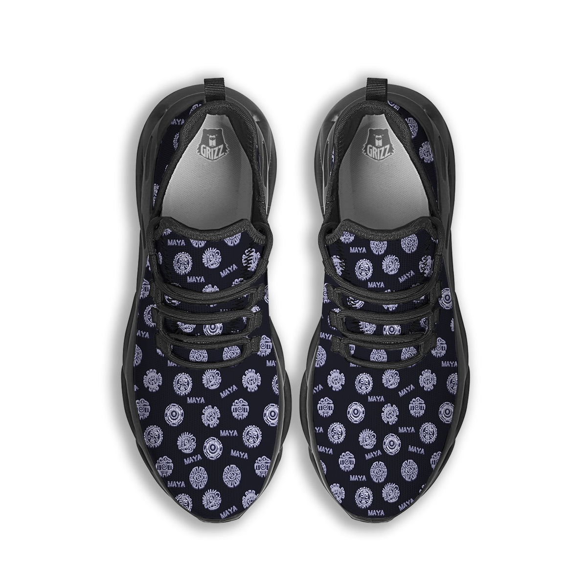 Calendar Aztec Maya Exotic Print Pattern Black Running Shoes-grizzshop