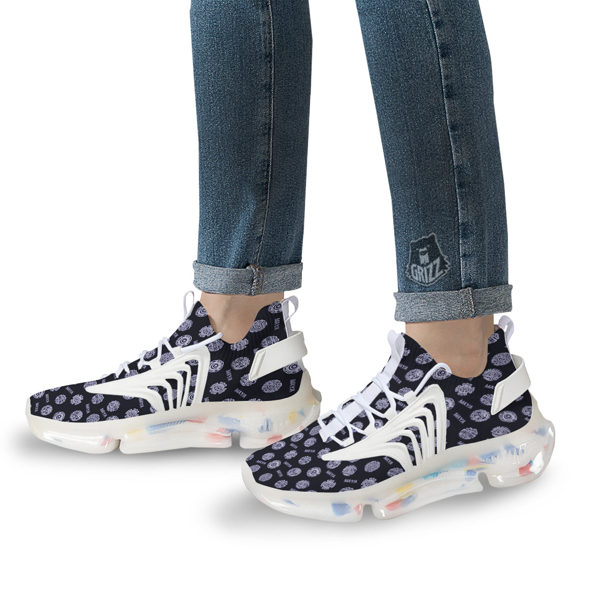Calendar Aztec Maya Exotic Print Pattern White Gym Shoes-grizzshop