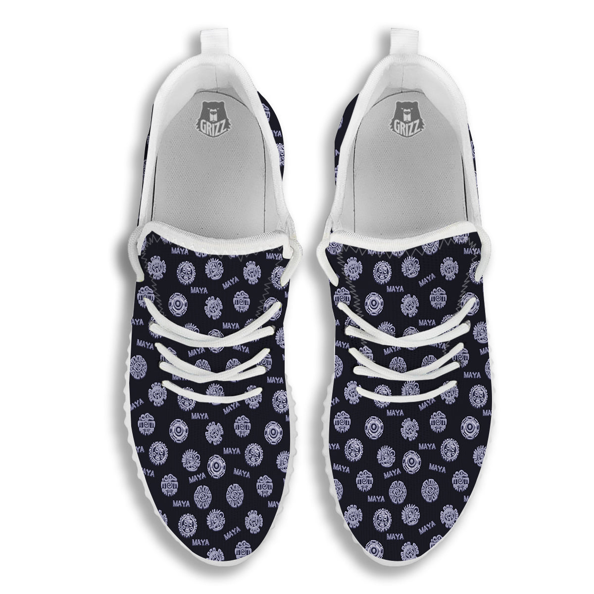 Calendar Aztec Maya Exotic Print Pattern White Walking Shoes-grizzshop