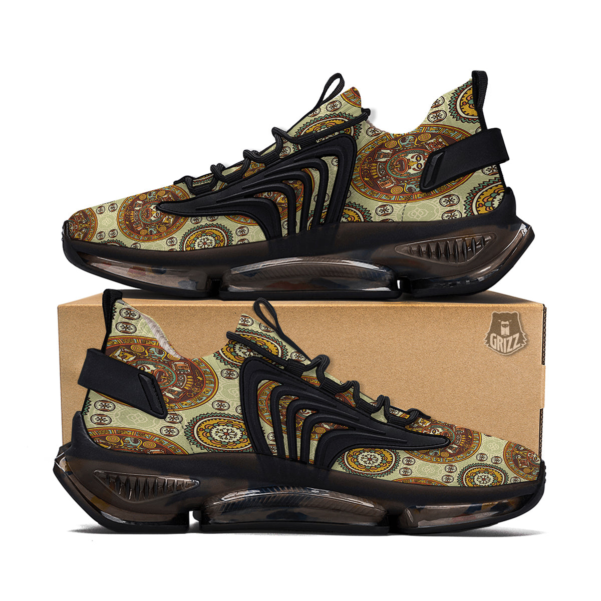 Calendar Aztec Vintage Print Pattern Black Gym Shoes-grizzshop